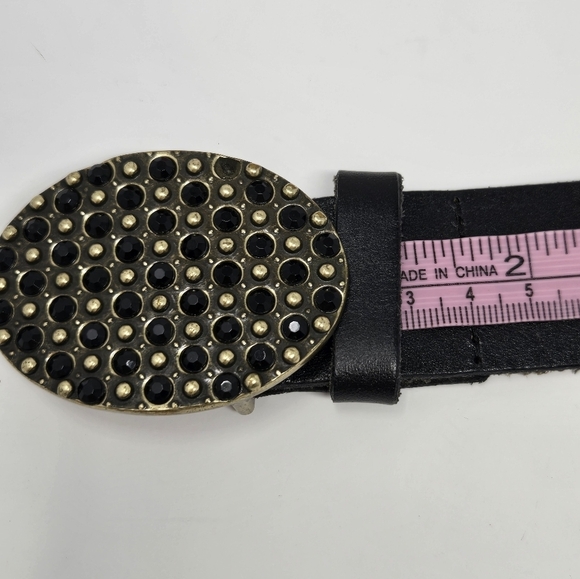 AMERICAN EAGLE BLACK LEATHER BELT EMBELLISHED BLACK RHINESTONE BUCKLE WOMEN S - Picture 8 of 14